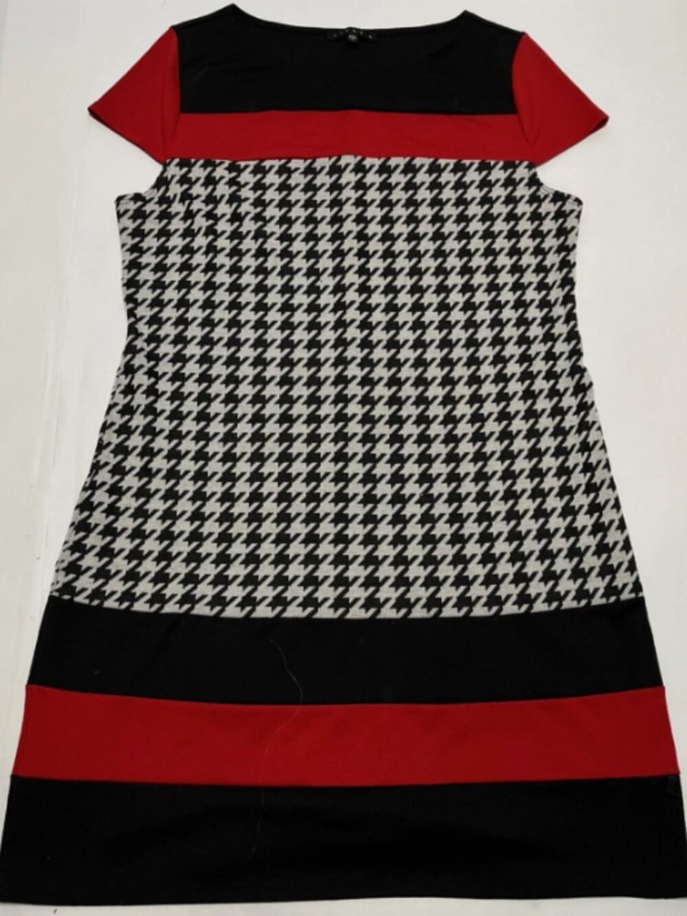 Tiana B. Color Block Houndstooth Pattern Shift Dress Size Large Red, Black, Gray